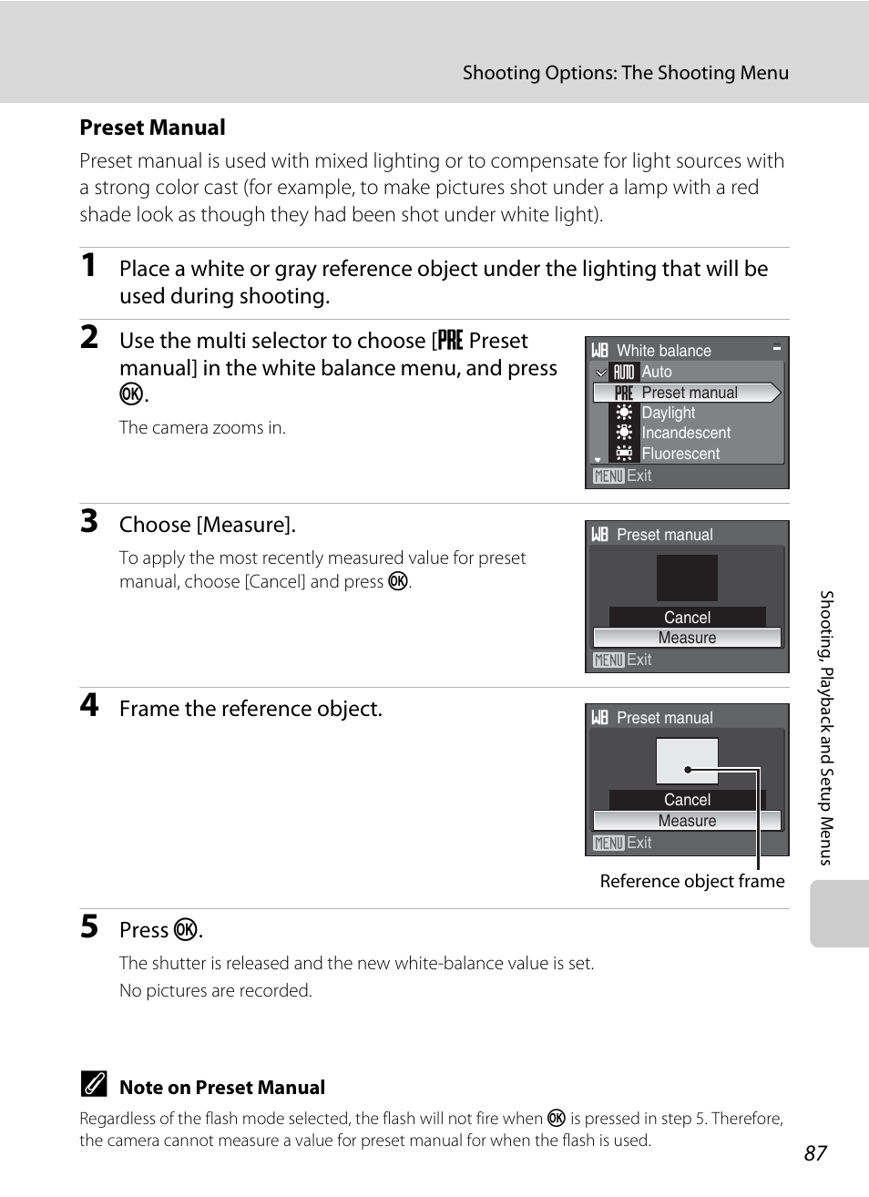 E “preset manual, A 87) for details | Nikon Coolpix P50 User Manual | Page 99 / 152