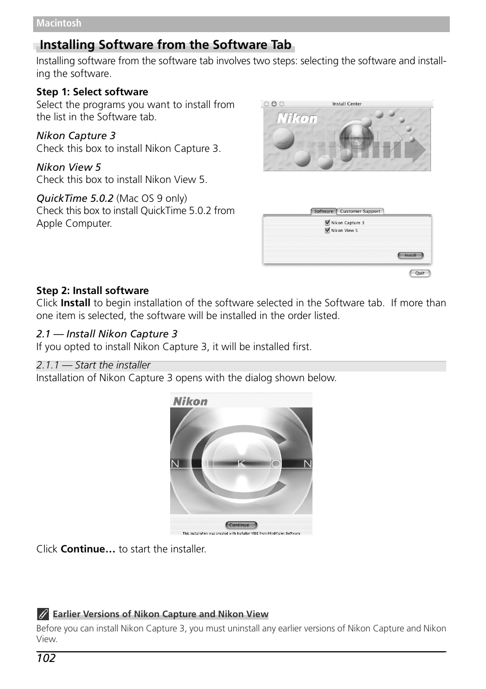 Installing software from the software tab | Nikon Capture 3 User Manual | Page 104 / 119