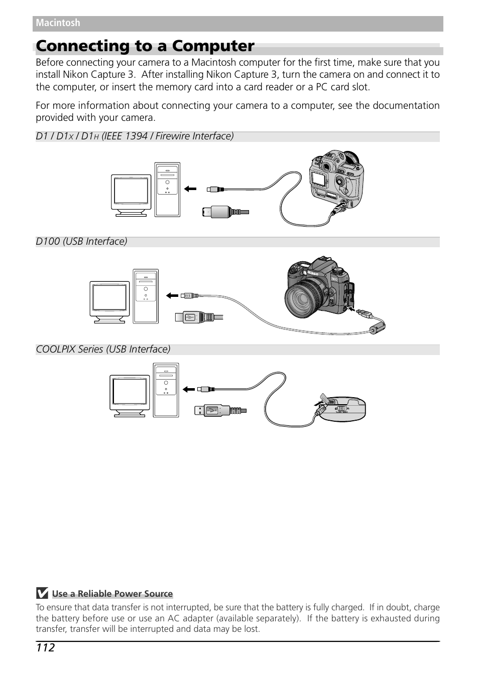 Connecting to a computer | Nikon Capture 3 User Manual | Page 114 / 119