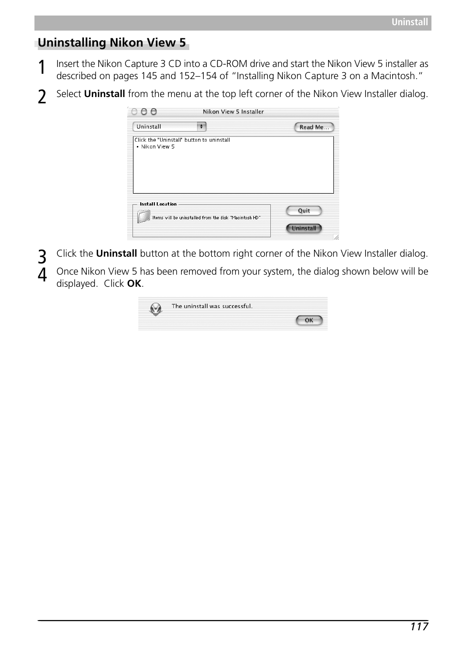 Uninstalling nikon view 5 | Nikon Capture 3 User Manual | Page 119 / 119