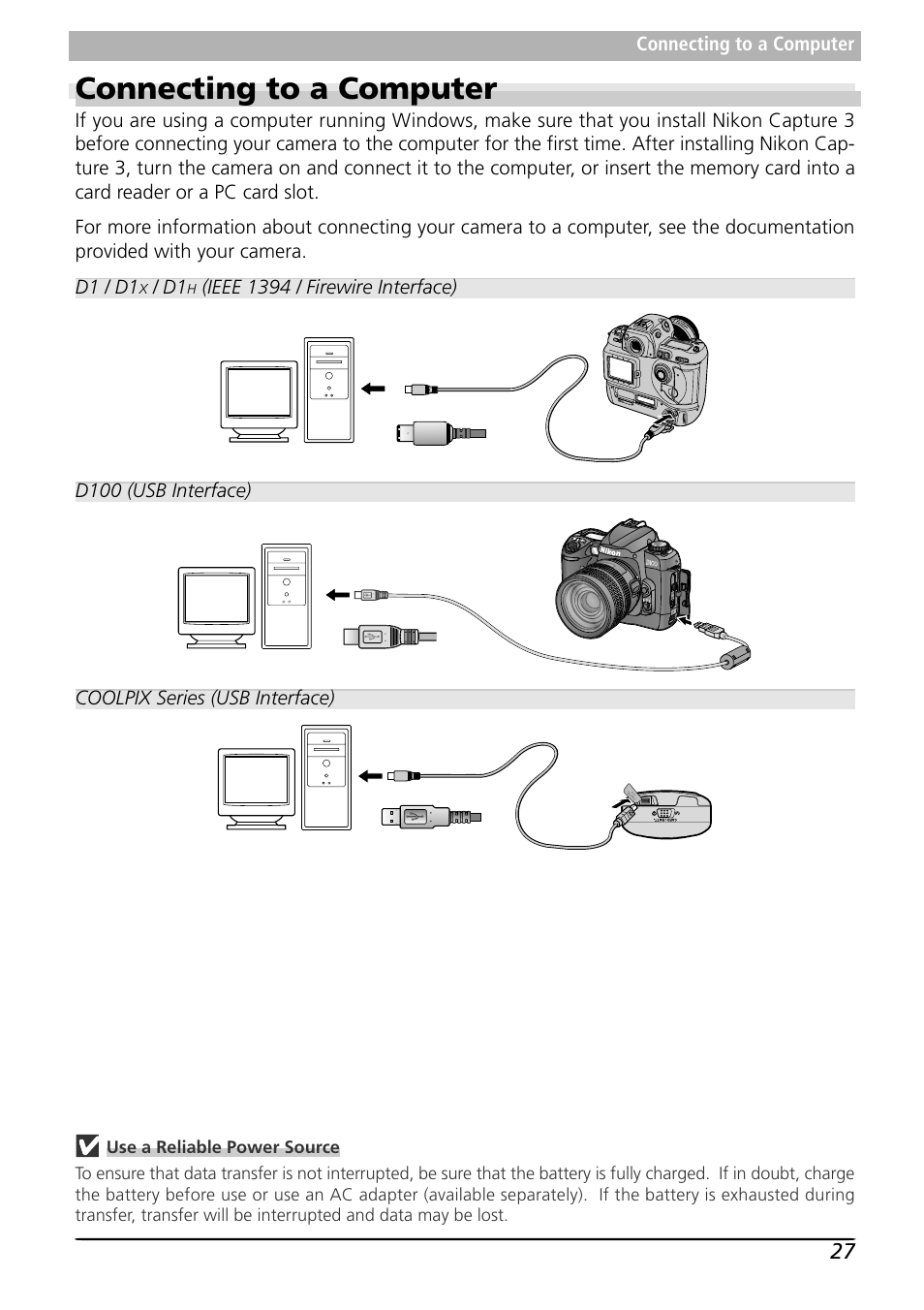 Connecting to a computer | Nikon Capture 3 User Manual | Page 29 / 119