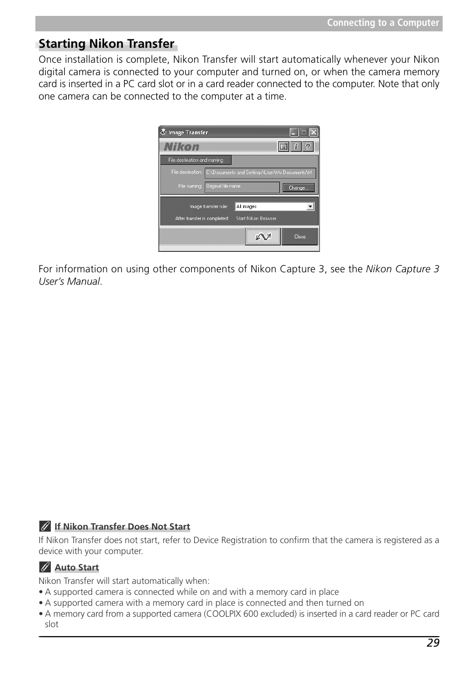 Starting nikon transfer | Nikon Capture 3 User Manual | Page 31 / 119