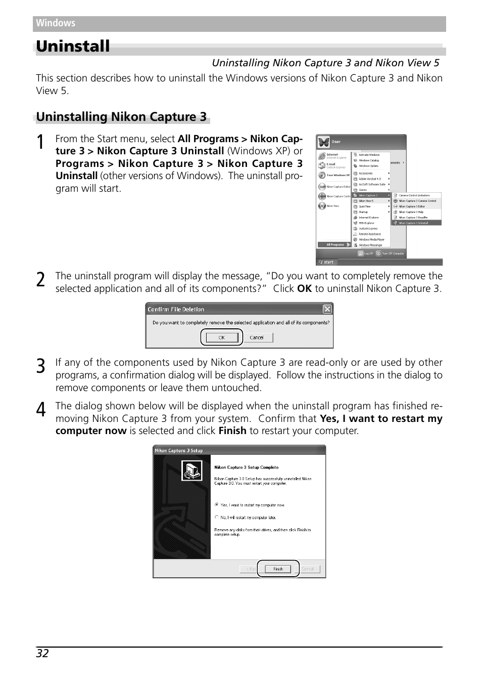 Uninstall, Uninstalling nikon capture 3 | Nikon Capture 3 User Manual | Page 34 / 119