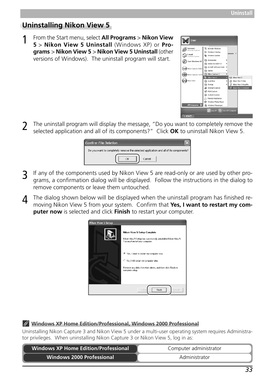 Uninstalling nikon view 5 | Nikon Capture 3 User Manual | Page 35 / 119