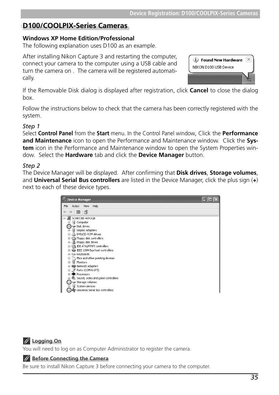 D100/coolpix-series cameras | Nikon Capture 3 User Manual | Page 37 / 119