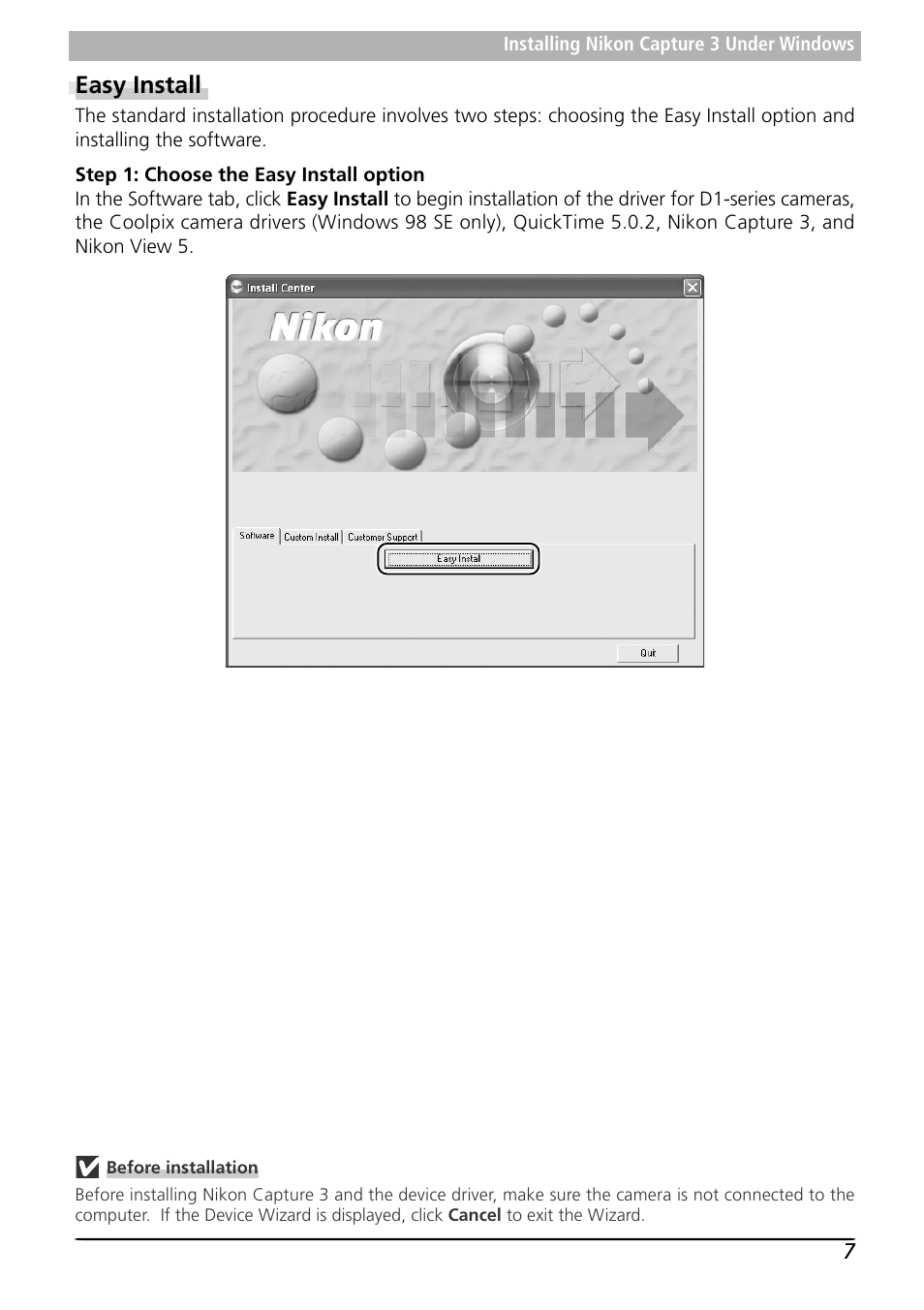 Easy install | Nikon Capture 3 User Manual | Page 9 / 119