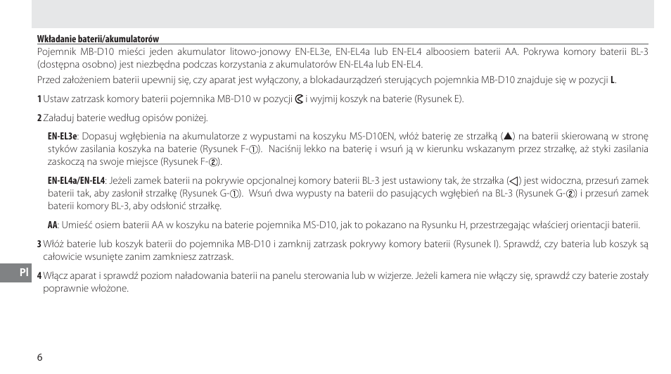 Wkładanie baterii/akumulatorów | Nikon MB-D10 User Manual | Page 115 / 150