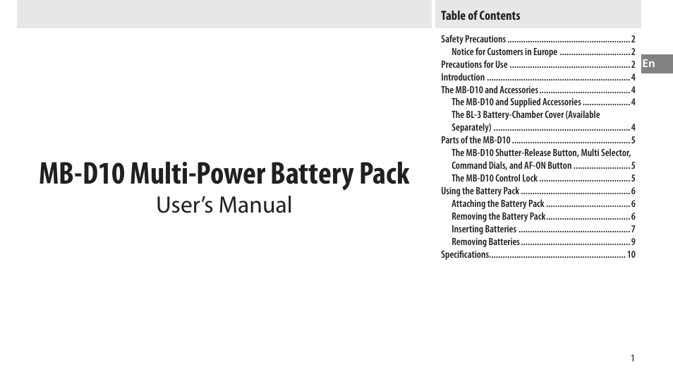 Nikon MB-D10 User Manual | Page 17 / 150