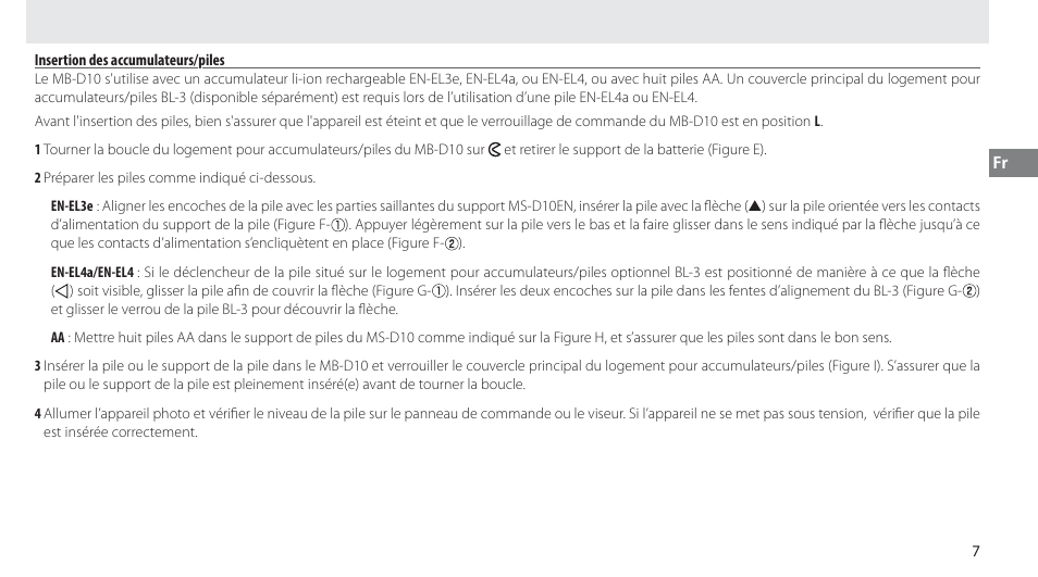 Insertion des accumulateurs/piles | Nikon MB-D10 User Manual | Page 42 / 150