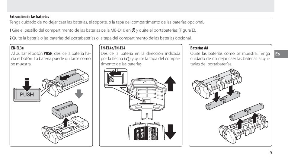Extracción de las baterías | Nikon MB-D10 User Manual | Page 54 / 150