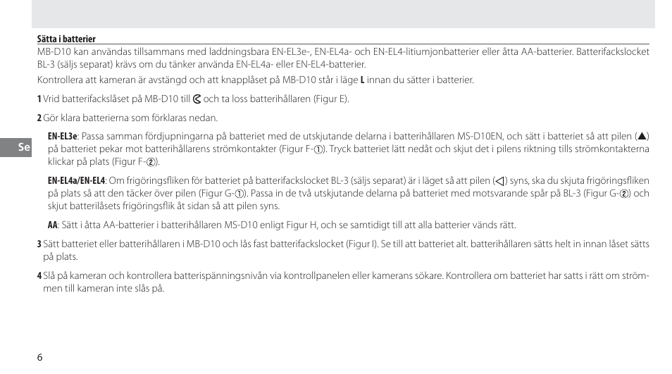 Sätta i batterier | Nikon MB-D10 User Manual | Page 61 / 150