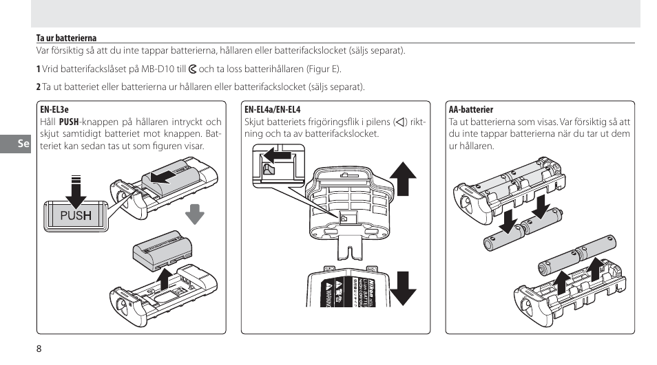 Ta ur batterierna | Nikon MB-D10 User Manual | Page 63 / 150