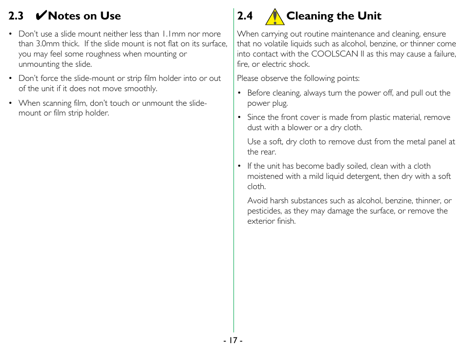 3 notes on use, 4 cleaning the unit, Notes on use | Cleaning the unit | Nikon 35mm User Manual | Page 17 / 52