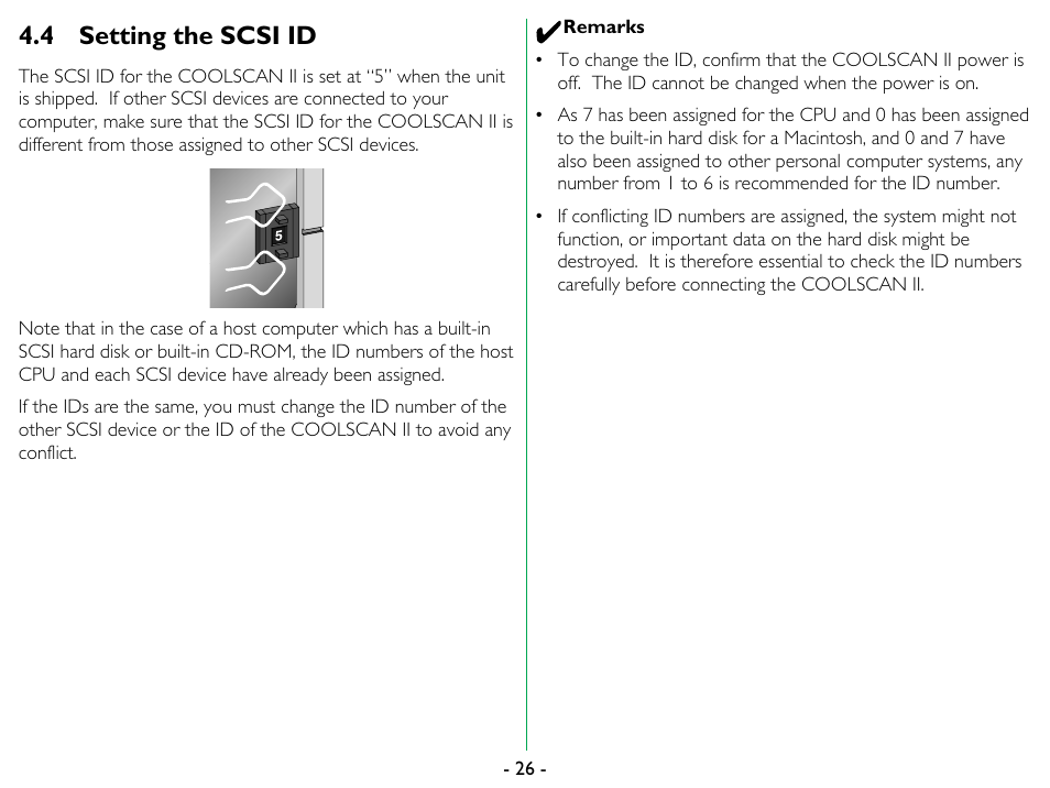 4 setting the scsi id, Setting the scsi id | Nikon 35mm User Manual | Page 26 / 52