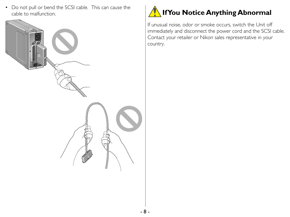 If you notice anything abnormal | Nikon 35mm User Manual | Page 8 / 52