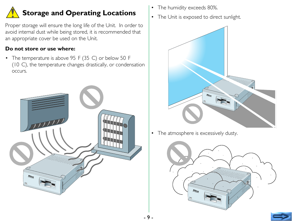 Storage and operating locations | Nikon 35mm User Manual | Page 9 / 52