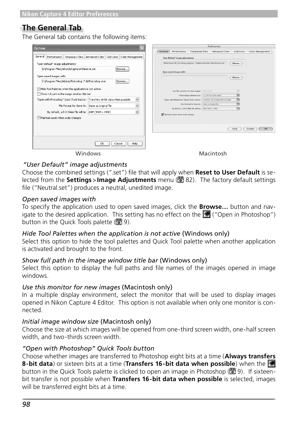 The general tab | Nikon Capture 4 User Manual | Page 102 / 161