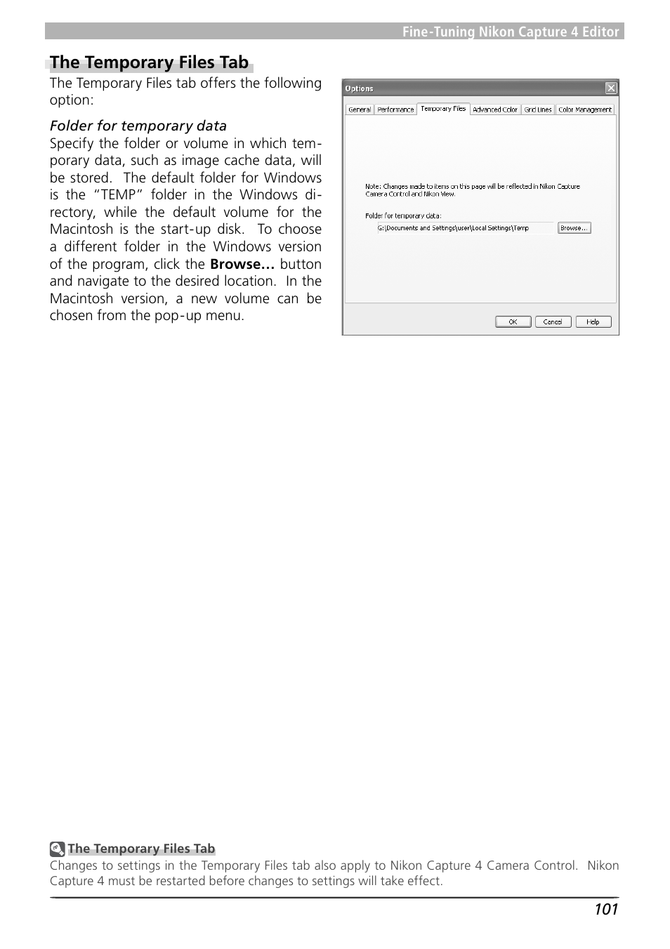 The temporary files tab | Nikon Capture 4 User Manual | Page 105 / 161