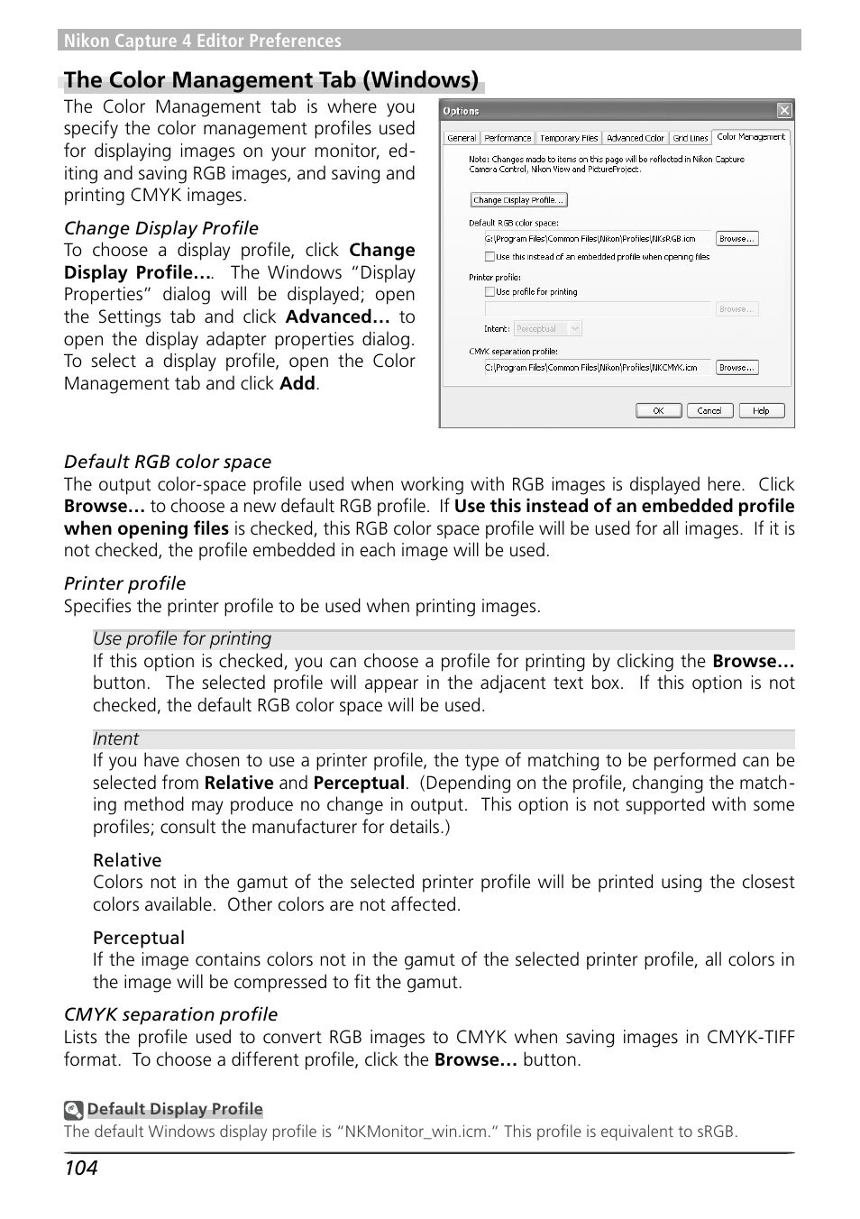 The color management tab (windows) | Nikon Capture 4 User Manual | Page 108 / 161