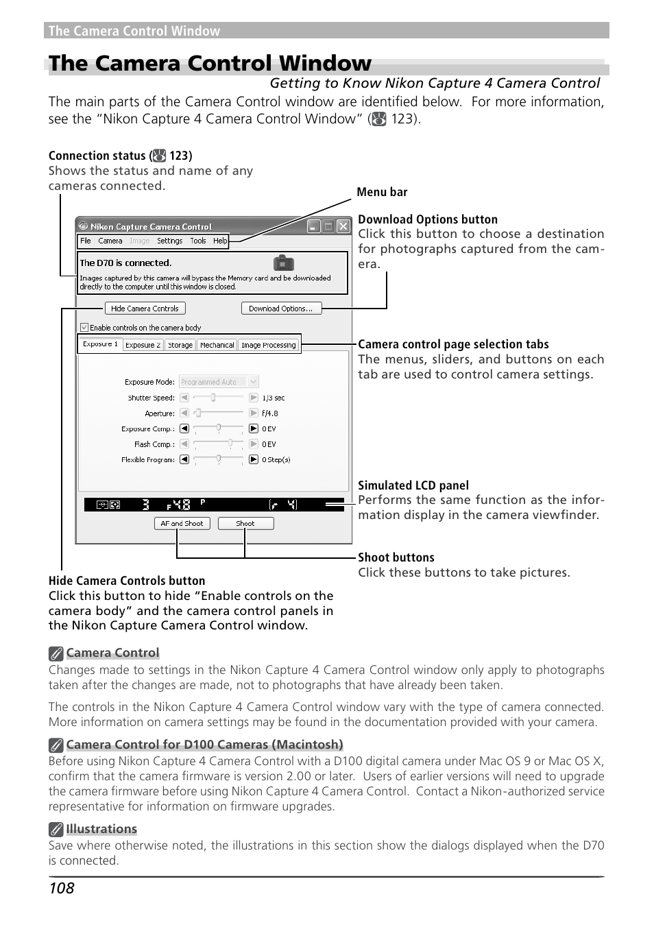 The camera control window | Nikon Capture 4 User Manual | Page 112 / 161