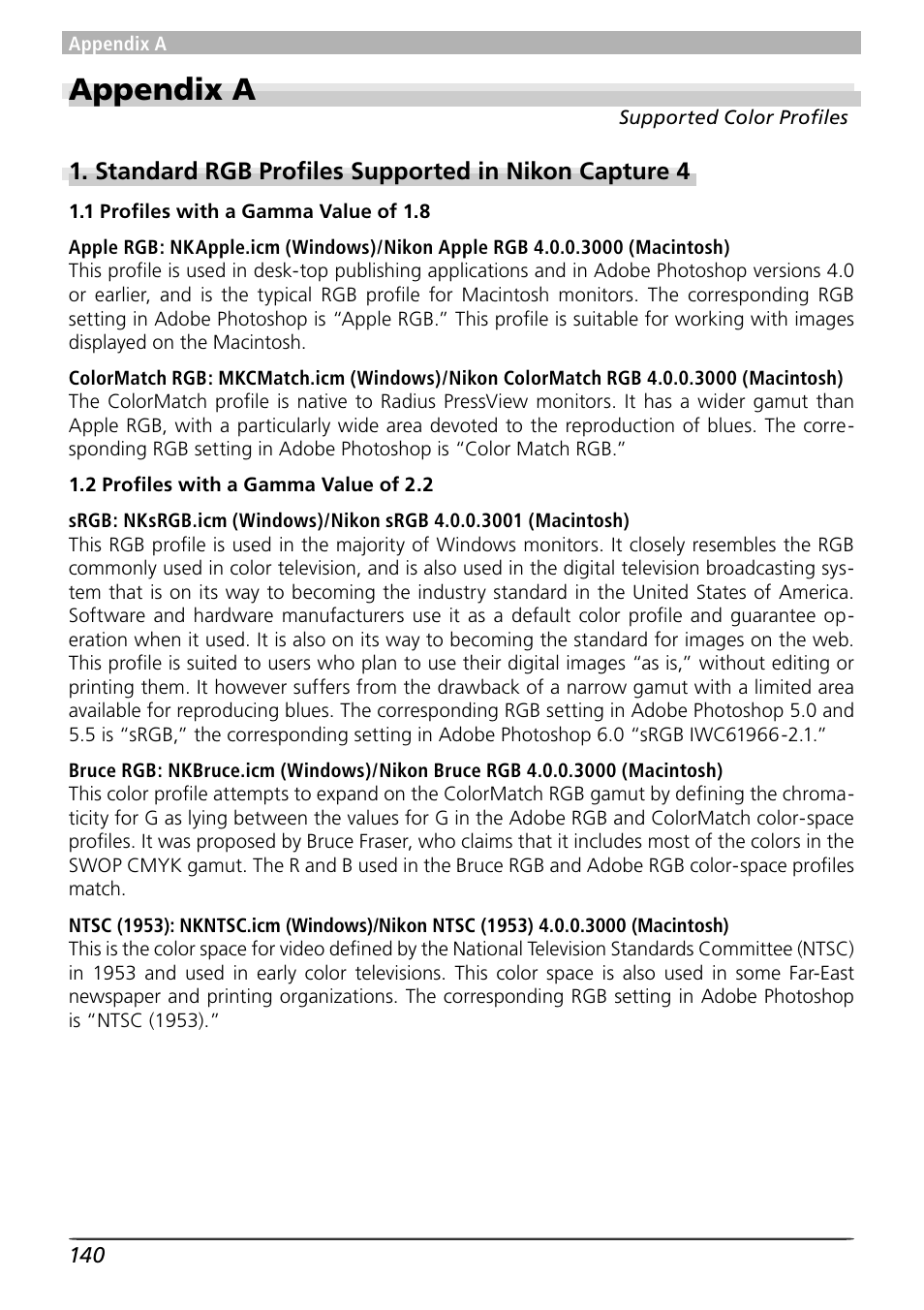 Appendix a | Nikon Capture 4 User Manual | Page 144 / 161