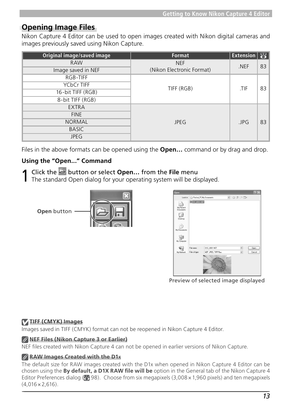 Opening image files | Nikon Capture 4 User Manual | Page 17 / 161