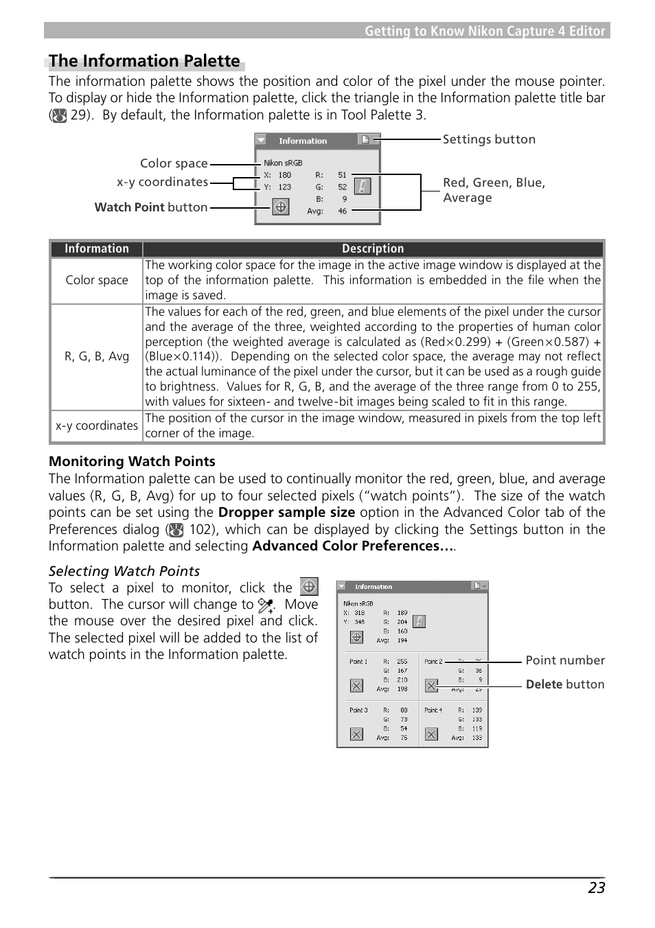 The information palette | Nikon Capture 4 User Manual | Page 27 / 161
