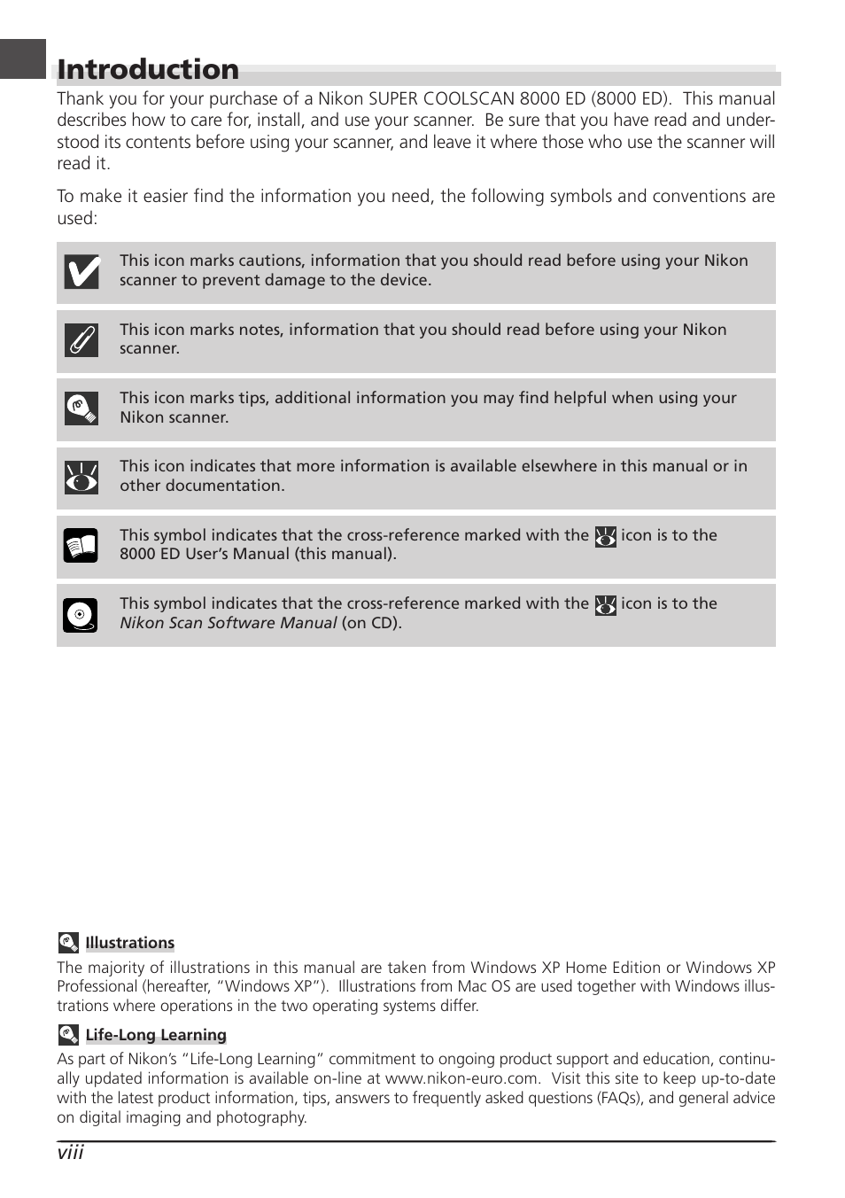 Introduction | Nikon LS8000 User Manual | Page 10 / 148