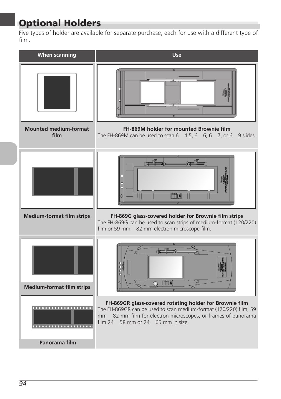 Optional holders | Nikon LS8000 User Manual | Page 104 / 148