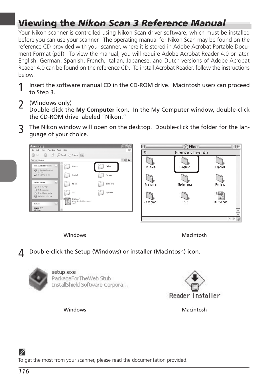 Viewing the nikon scan 3 reference manual | Nikon LS8000 User Manual | Page 126 / 148