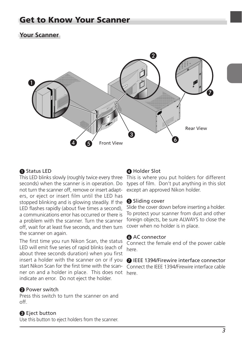 Get to know your scanner | Nikon LS8000 User Manual | Page 13 / 148