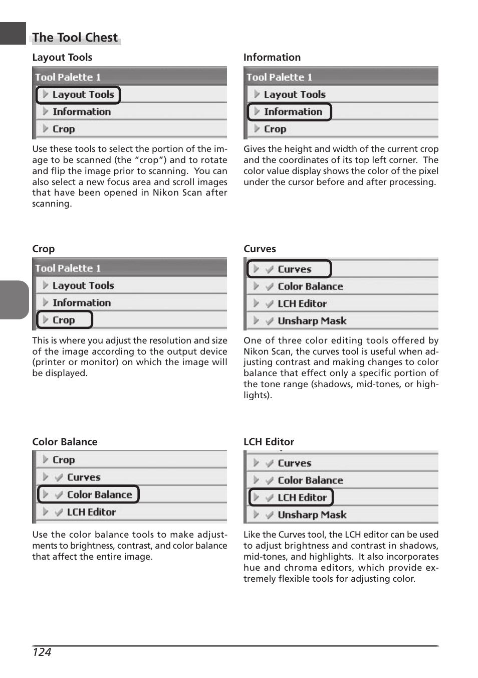 The tool chest | Nikon LS8000 User Manual | Page 134 / 148