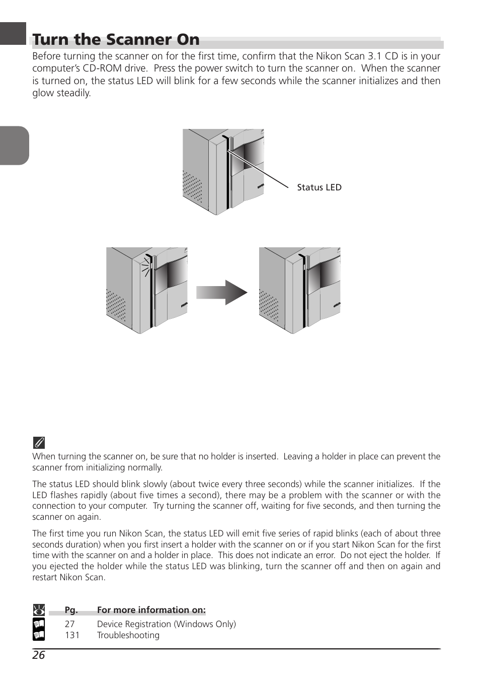 Turn the scanner on | Nikon LS8000 User Manual | Page 36 / 148