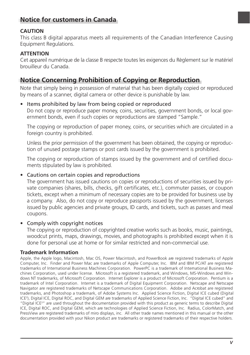 Notice for customers in canada | Nikon LS8000 User Manual | Page 7 / 148