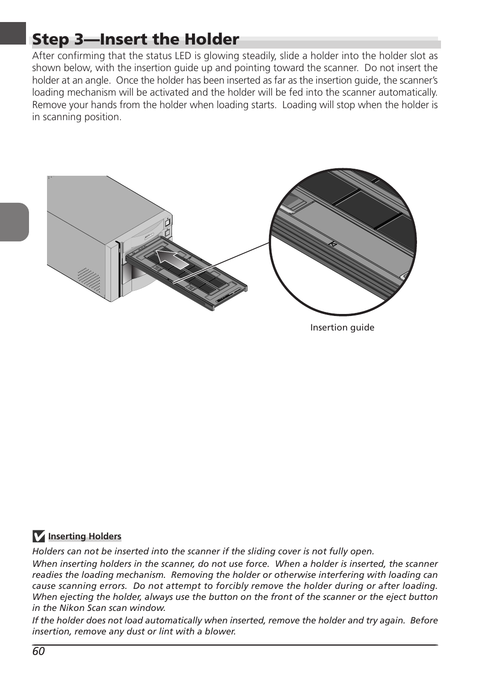 Step 3—insert the holder | Nikon LS8000 User Manual | Page 70 / 148