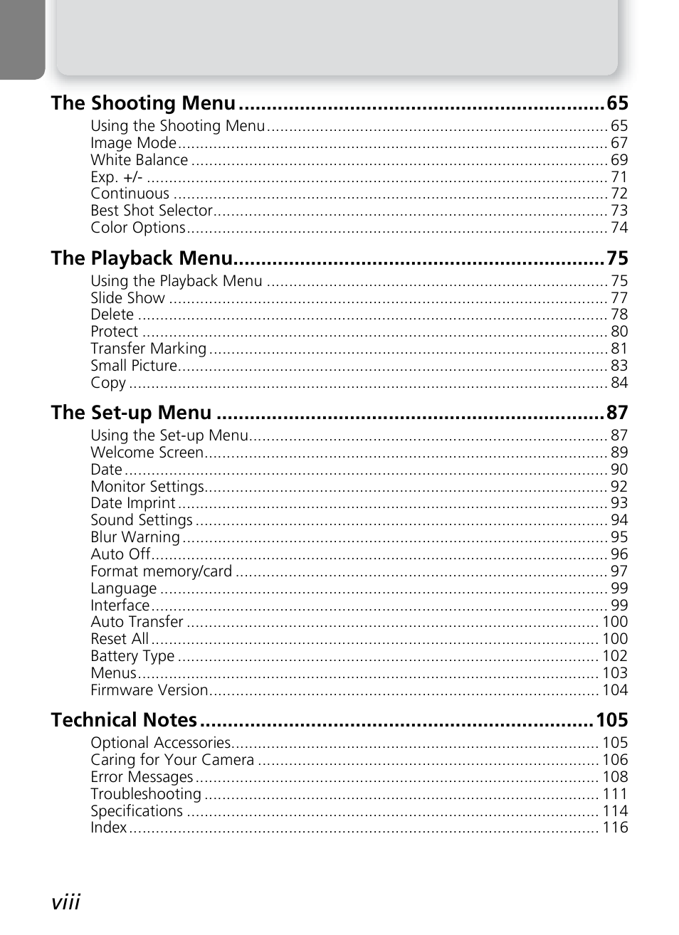 Viii | Nikon COOLPIX4600 User Manual | Page 10 / 128