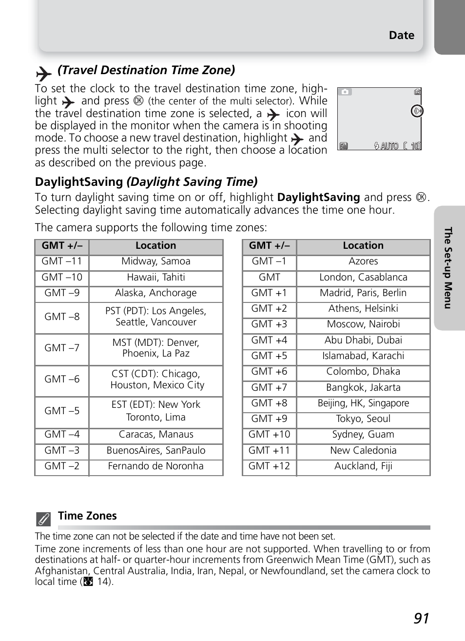 Travel destination time zone), Daylightsaving (daylight saving time) | Nikon COOLPIX4600 User Manual | Page 101 / 128