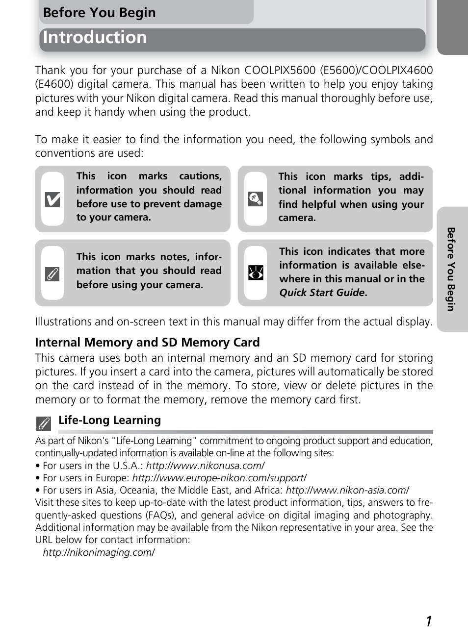 Introduction, Before you begin | Nikon COOLPIX4600 User Manual | Page 11 / 128