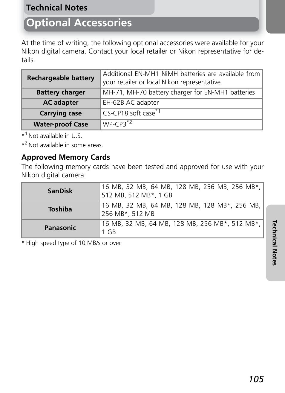 Optional accessories | Nikon COOLPIX4600 User Manual | Page 115 / 128