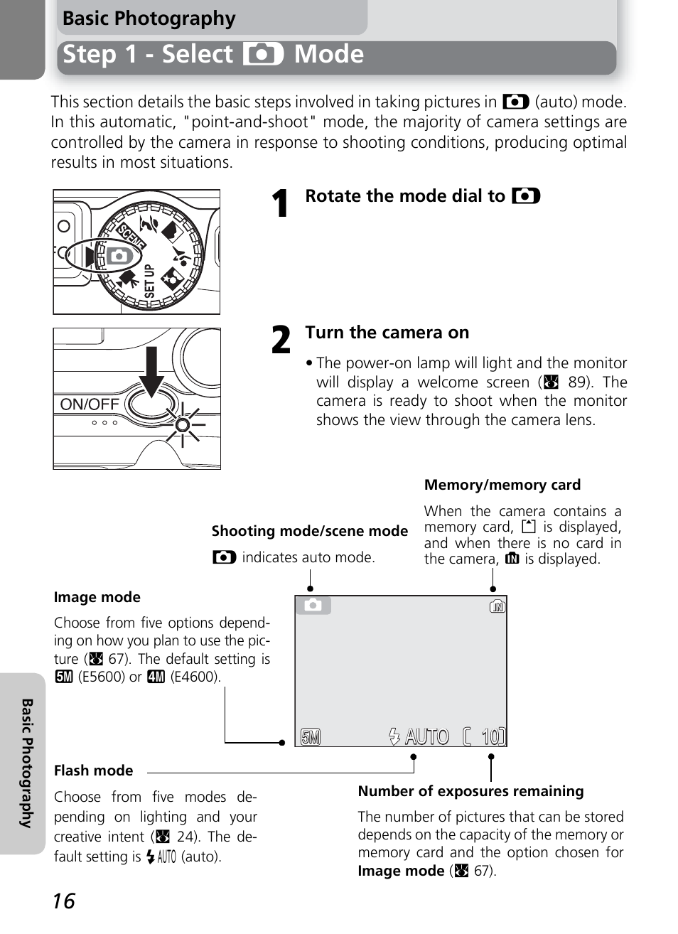 Step 1 - select p mode, 10 auto auto | Nikon COOLPIX4600 User Manual | Page 26 / 128