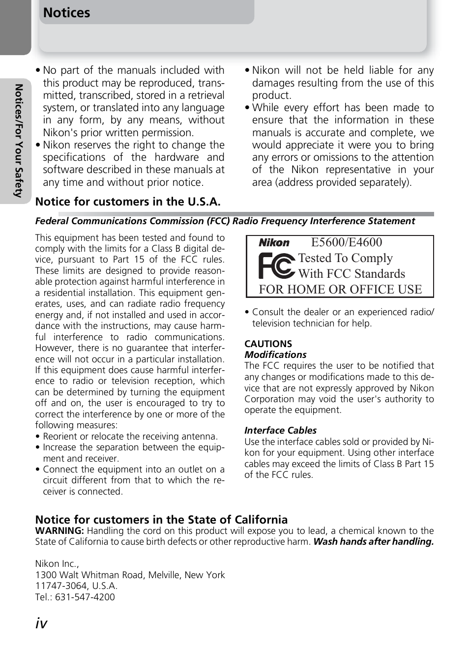 Notices | Nikon COOLPIX4600 User Manual | Page 6 / 128