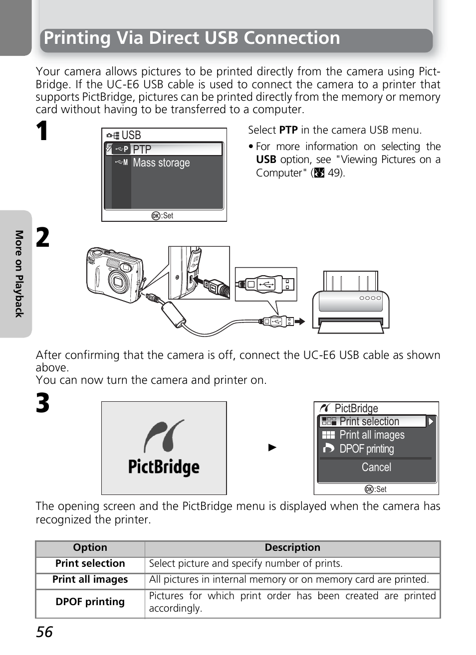 Printing via direct usb connection | Nikon COOLPIX4600 User Manual | Page 66 / 128