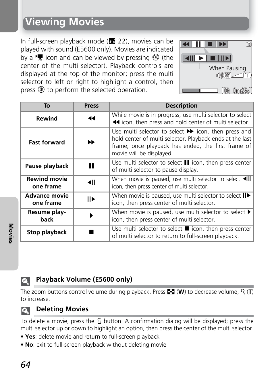 Viewing movies, 0h 0m25s | Nikon COOLPIX4600 User Manual | Page 74 / 128