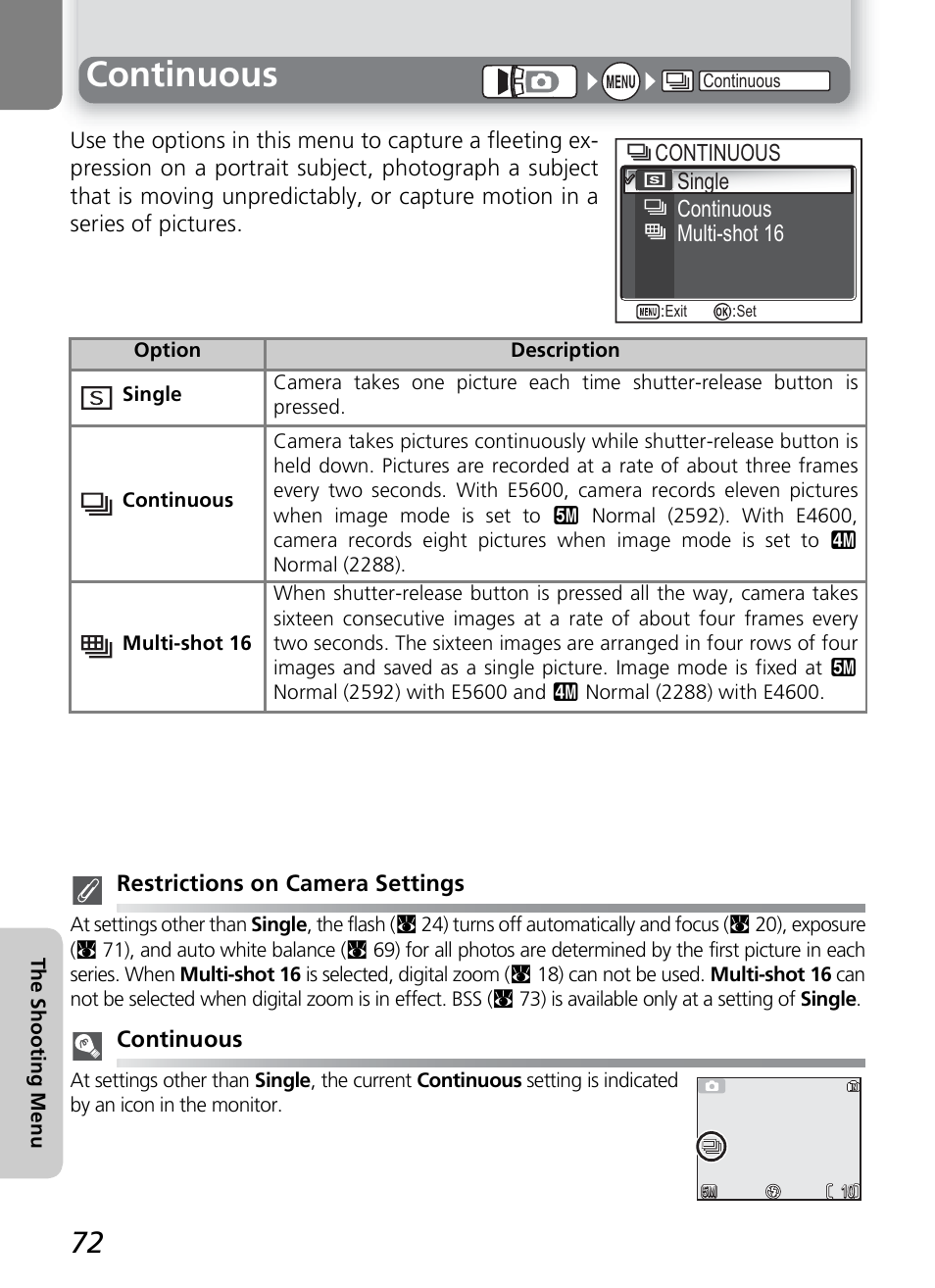 Continuous | Nikon COOLPIX4600 User Manual | Page 82 / 128