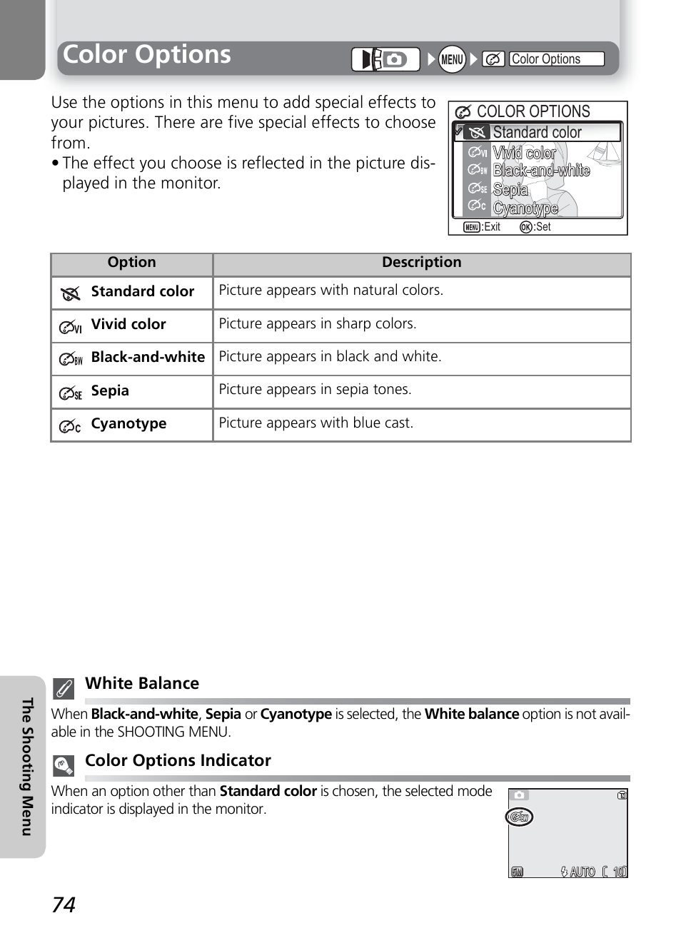 Color options | Nikon COOLPIX4600 User Manual | Page 84 / 128