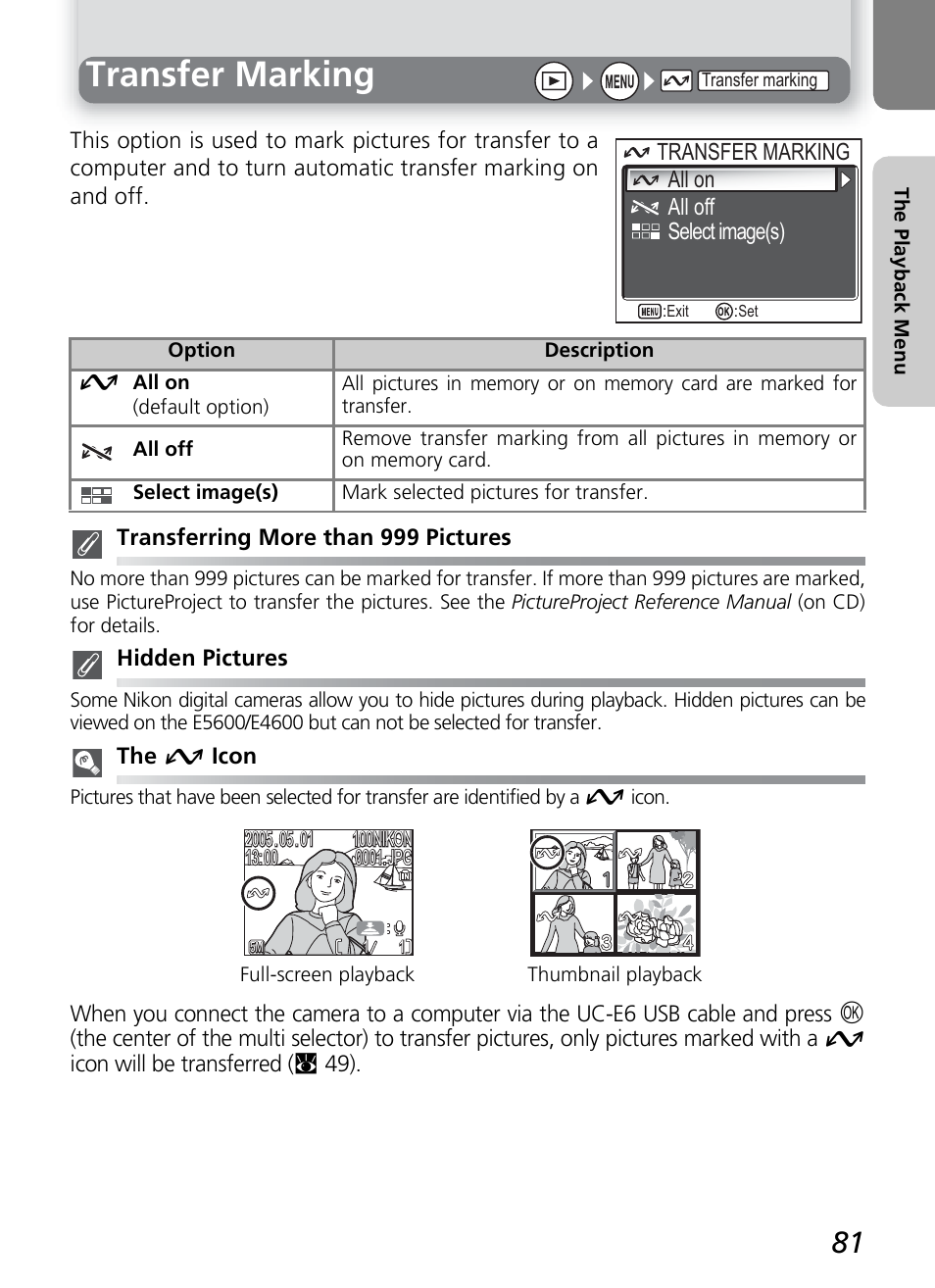 Transfer marking | Nikon COOLPIX4600 User Manual | Page 91 / 128