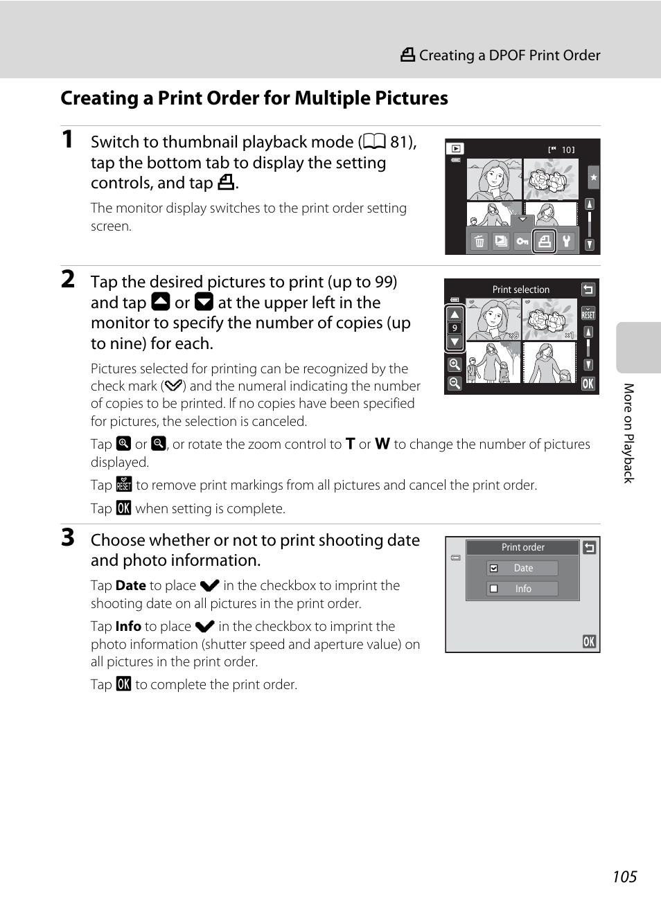 Creating a print order for multiple pictures | Nikon Coolpix S4100 User Manual | Page 117 / 208