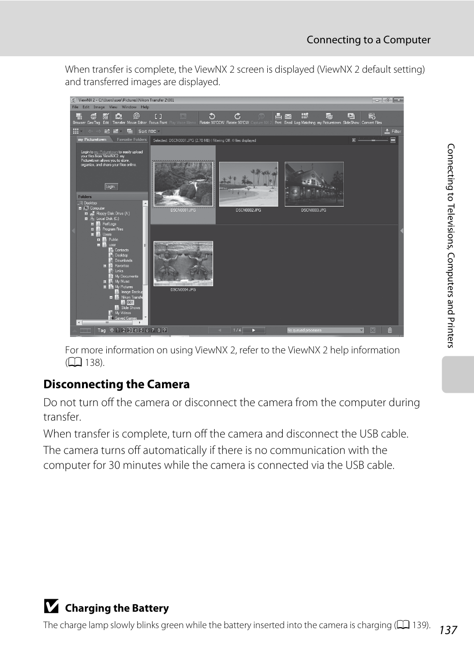 Disconnecting the camera | Nikon Coolpix S4100 User Manual | Page 149 / 208