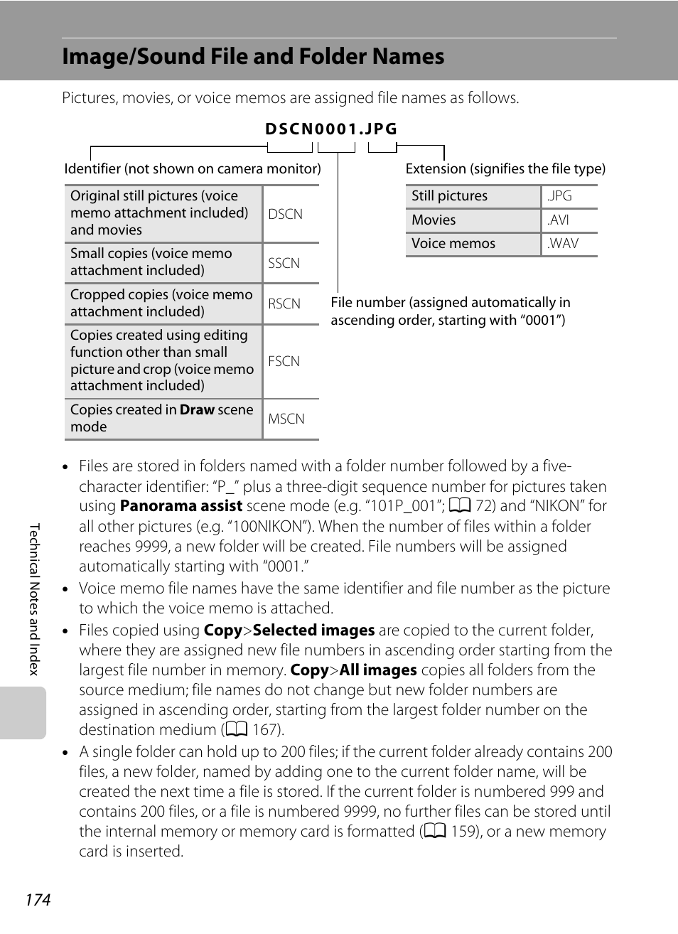 Image/sound file and folder names, A 174) for, A 174) | A 174). the editing f, A 174) from memory | Nikon Coolpix S4100 User Manual | Page 186 / 208