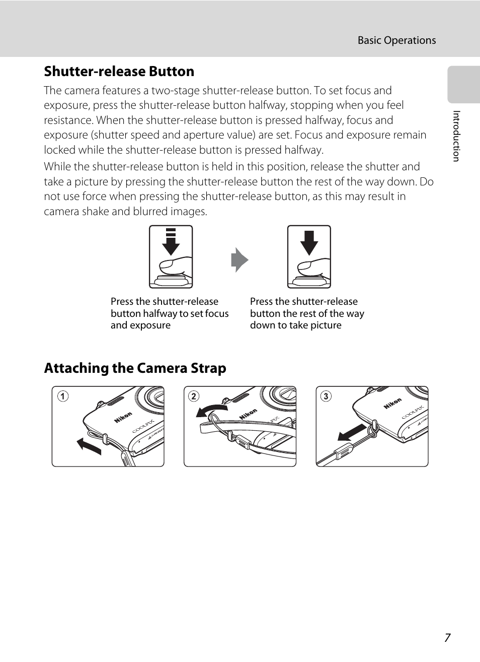 Shutter-release button, Attaching the camera strap, Shutter-release button attaching the camera strap | Nikon Coolpix S4100 User Manual | Page 19 / 208